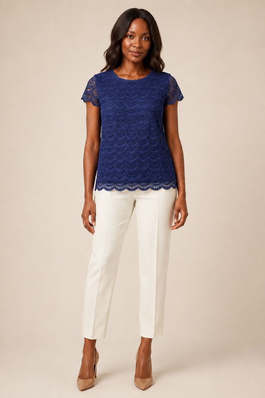 Banana Republic Royal Blue Scalloped Lace Lined Blouse Size 8